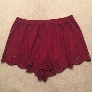 Burgundy faux suede shorts size medium